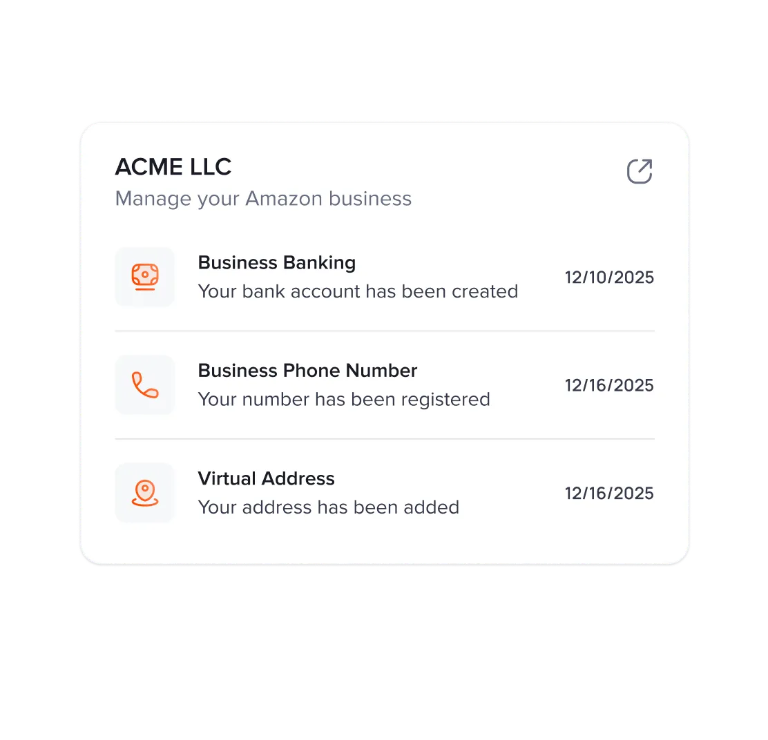 Amazon Business Setup Status Card