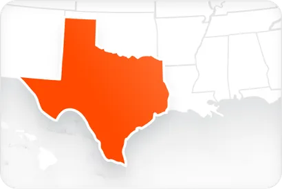 Map of the southern U.S. with Texas highlighted in orange