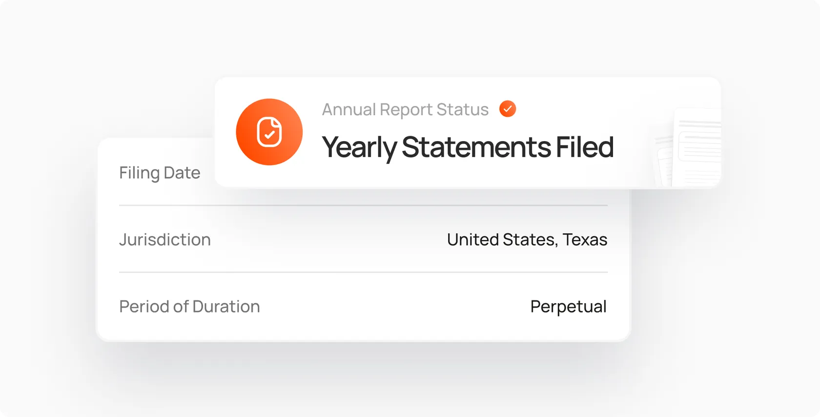 Annual report status card showing yearly statements filed in Texas