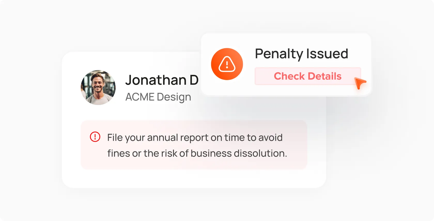 Penalty issued alert warning to file the annual report on time to avoid fines or dissolution