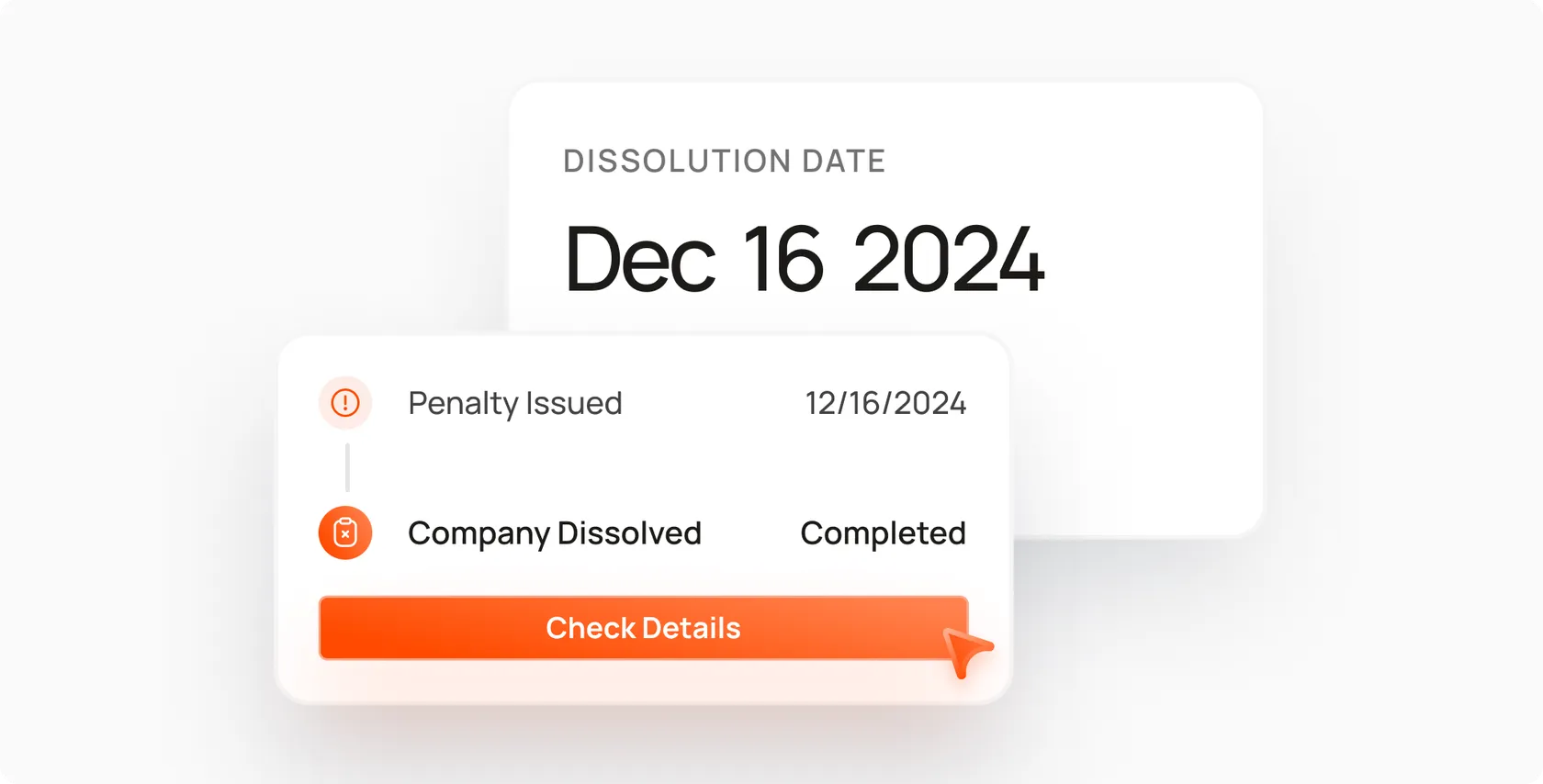 Dissolution notice showing a penalty issued and company dissolved on Dec 16 2024