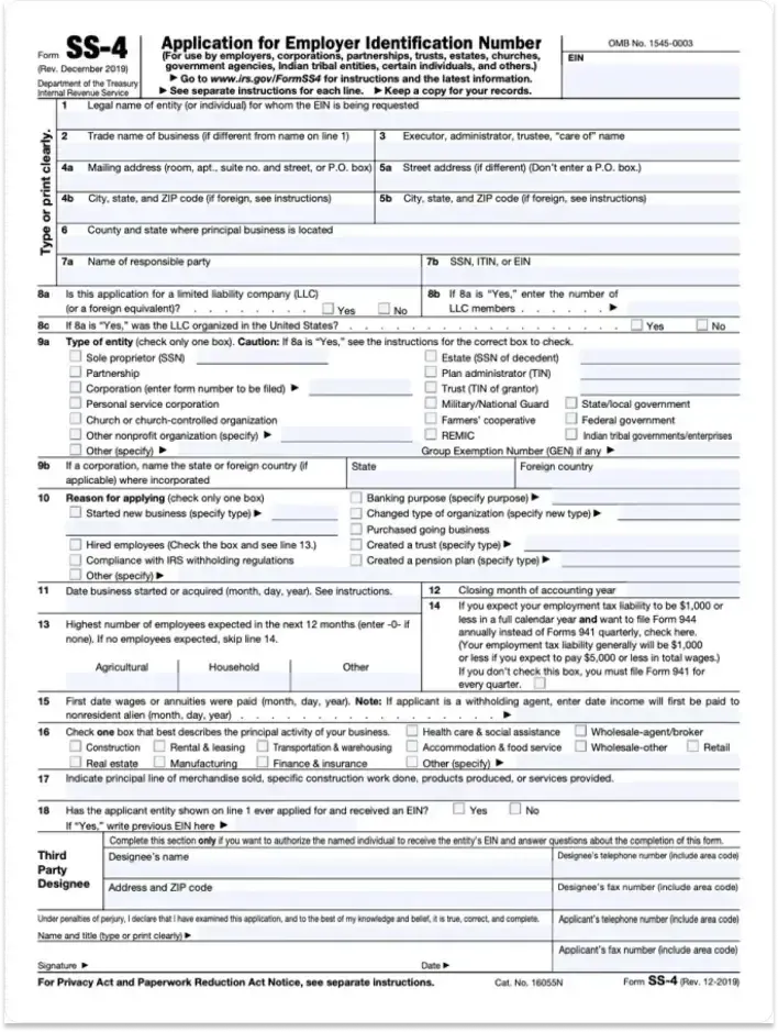 Application For Employer Id Number