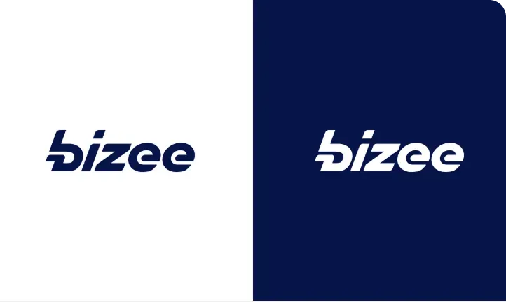 Bizee logo on white and dark blue backgrounds