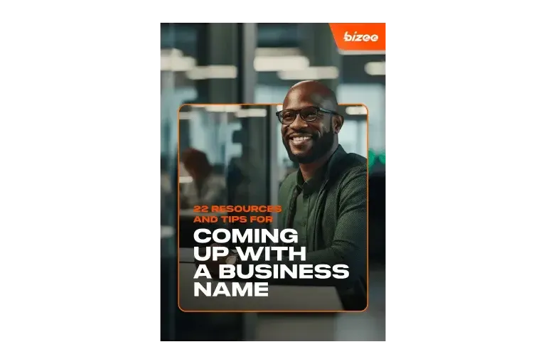 Cover of a guide titled 22 Resources and Tips for Coming Up with a Business Name