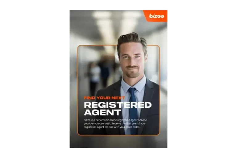 Guide cover titled Find your next registered agent, showing a man in a suit
