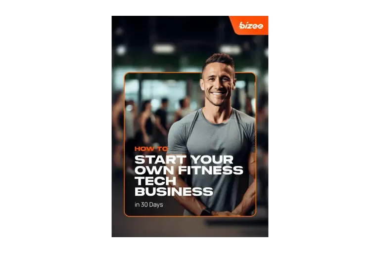 Guide cover titled How to start your own fitness tech business in 30 days, showing a smiling man in a gym