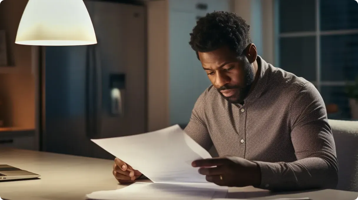 Man Reviewing Documents By The Light