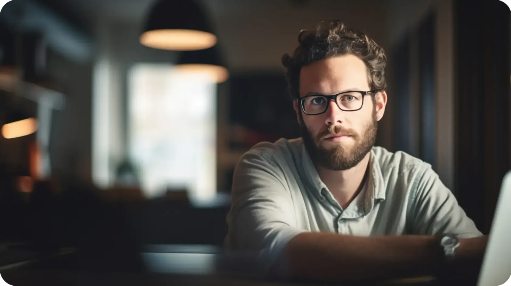Man Sitting Small Room Working Laptop