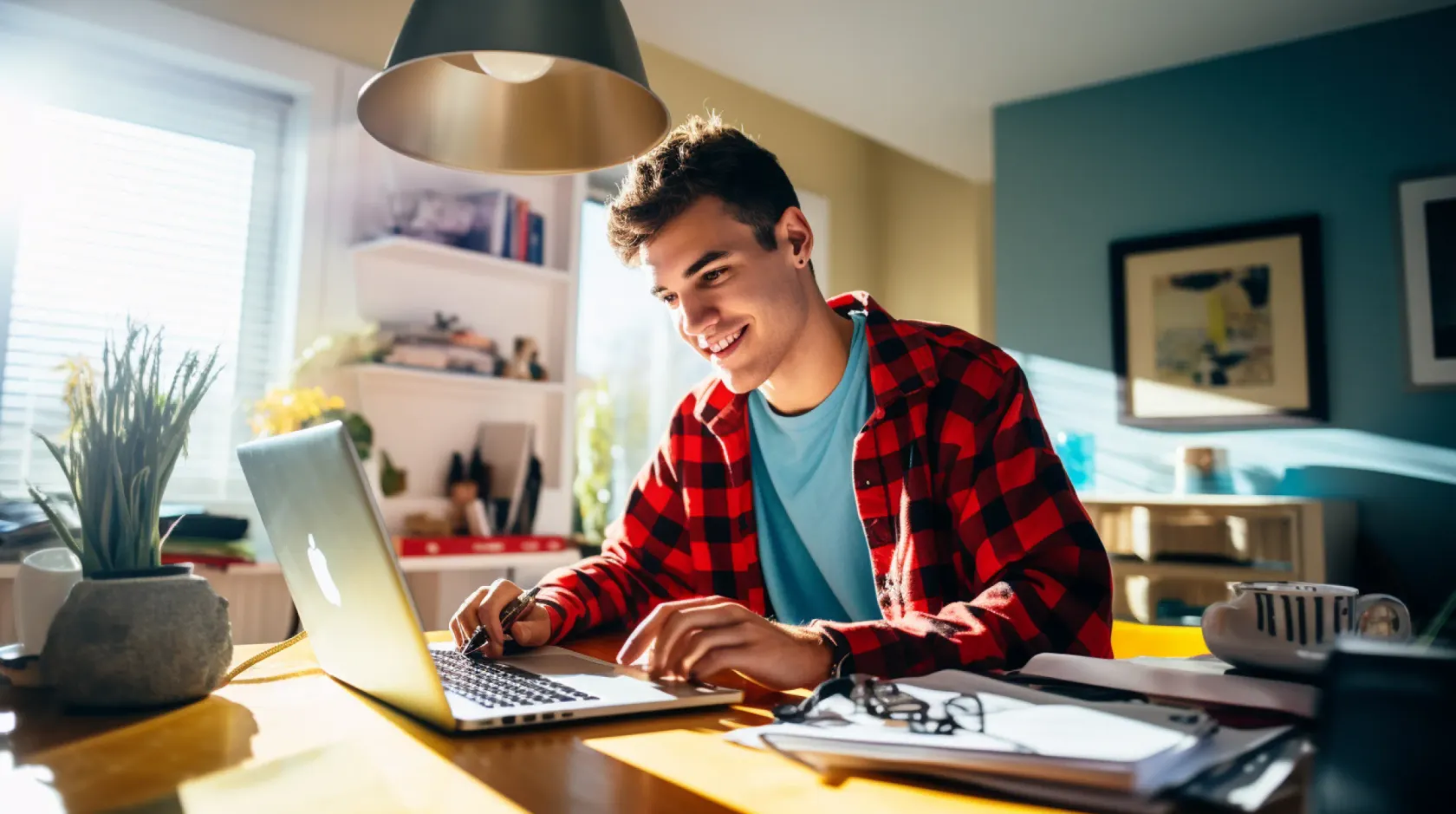 Man Working Laptop Home Office