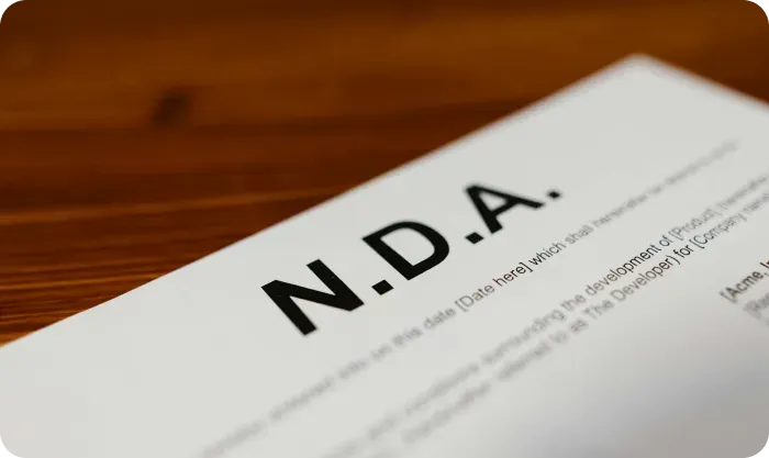 Non-disclosure agreement document lying on a wooden table