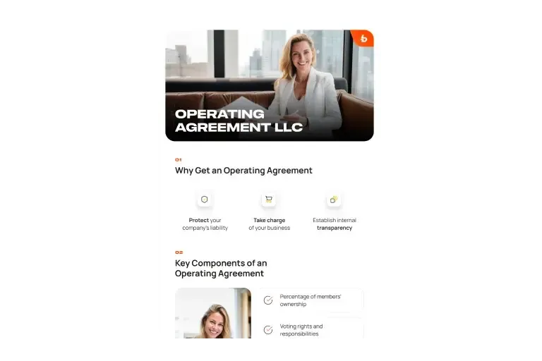 Bizee operating agreement LLC guide with sections on why you need one and its key components
