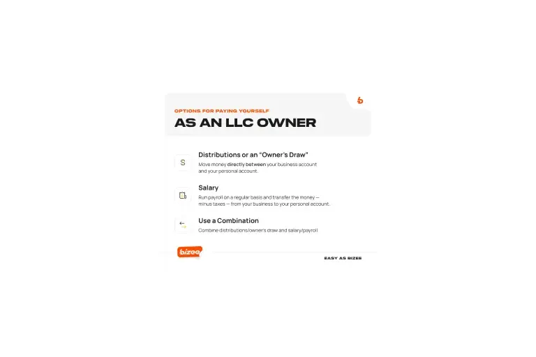 Bizee guide listing LLC owner pay options: distributions, salary or a combination