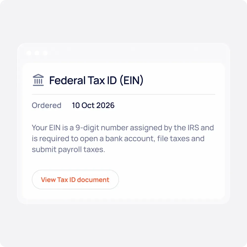 Federal Tax ID application dashboard