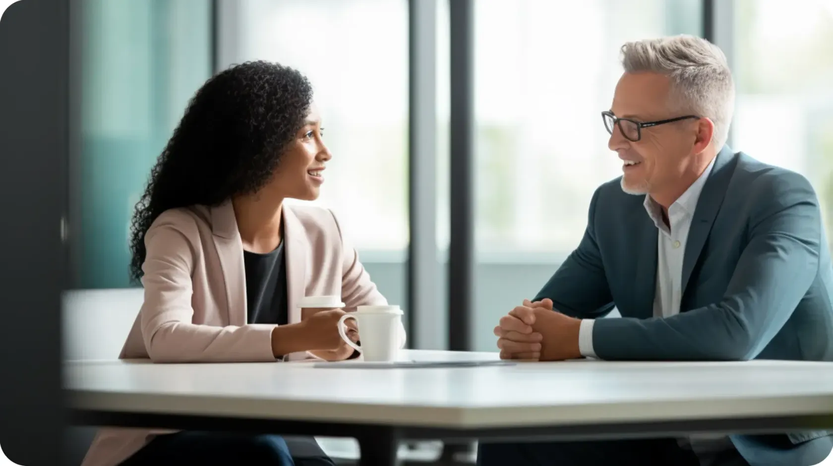 Two People Talking During A Meeting