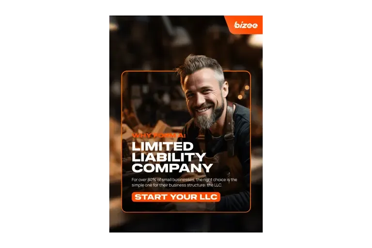 Bizee guide cover "Why form a Limited Liability Company" with a smiling bearded man in an apron