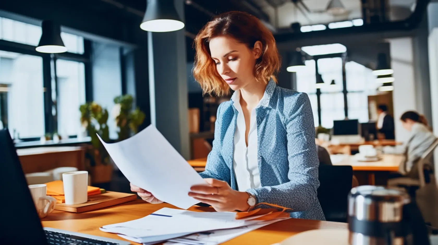 Woman Reading Company Documents