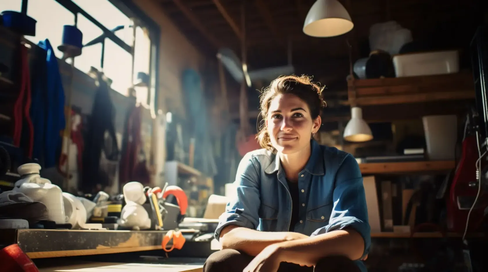 Woman Sitting In Workshop