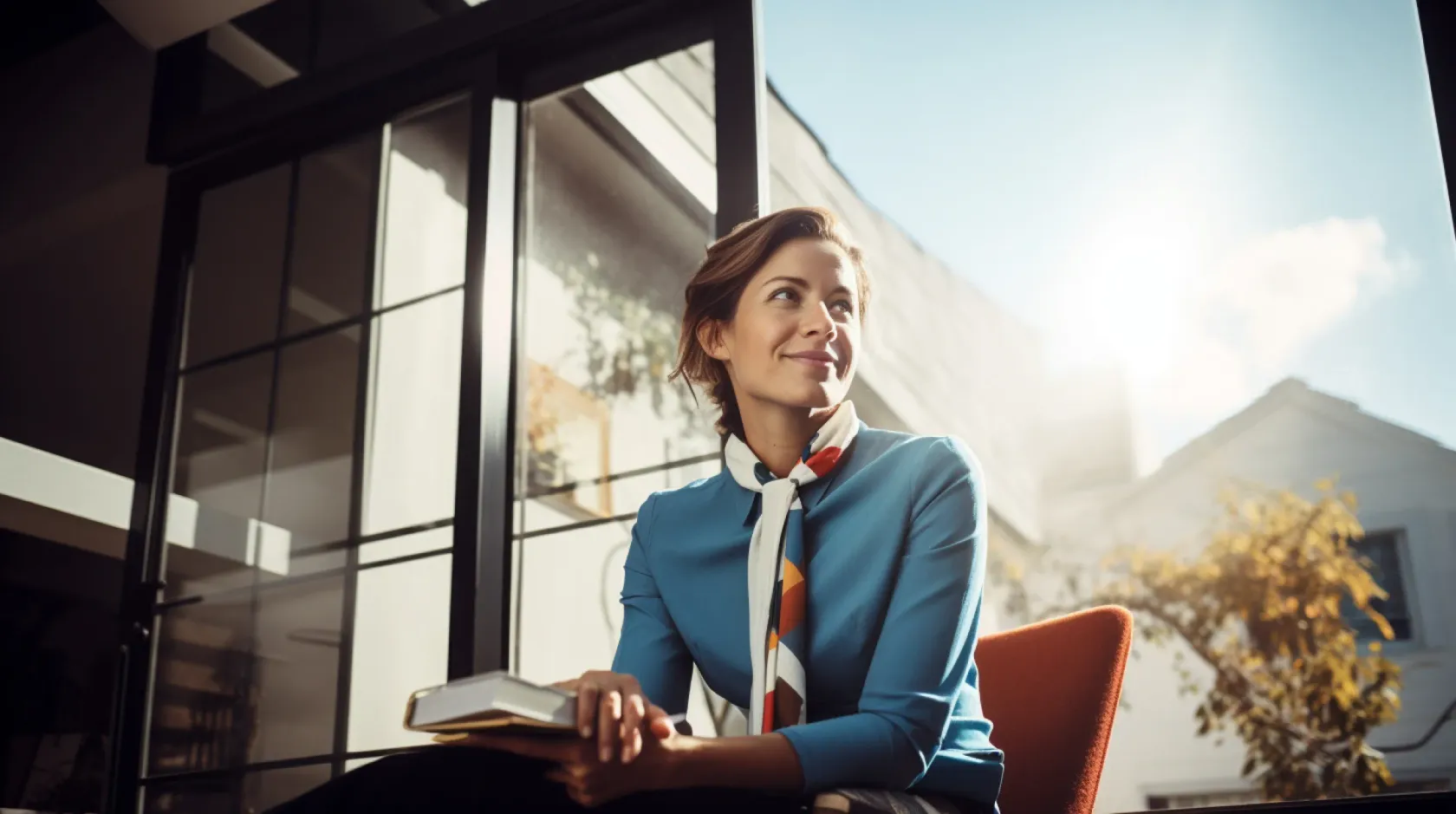 Woman Sitting Office Book Hand