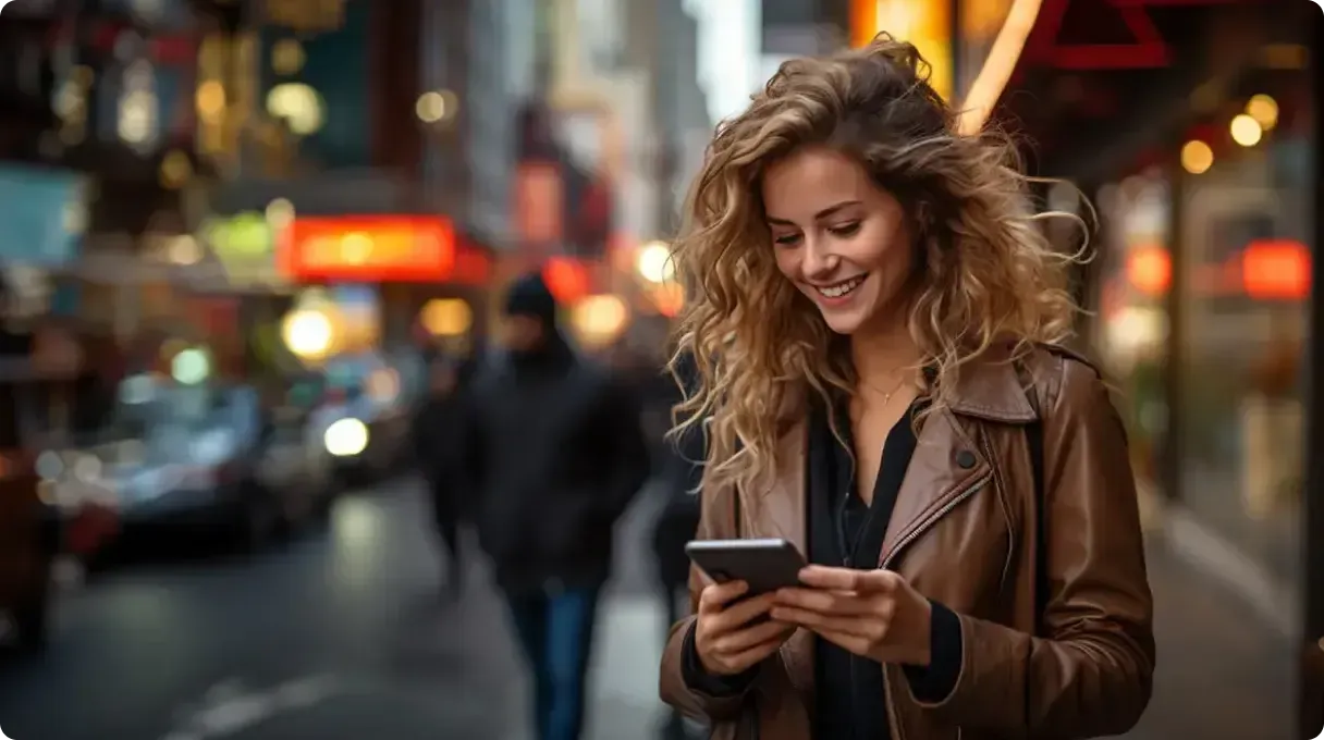 Woman Using Phone On Street