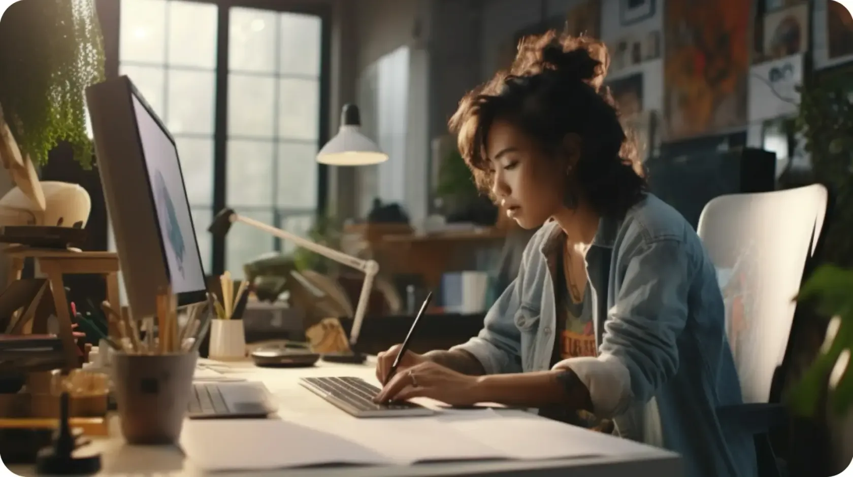 Woman Working Freelance At Desk