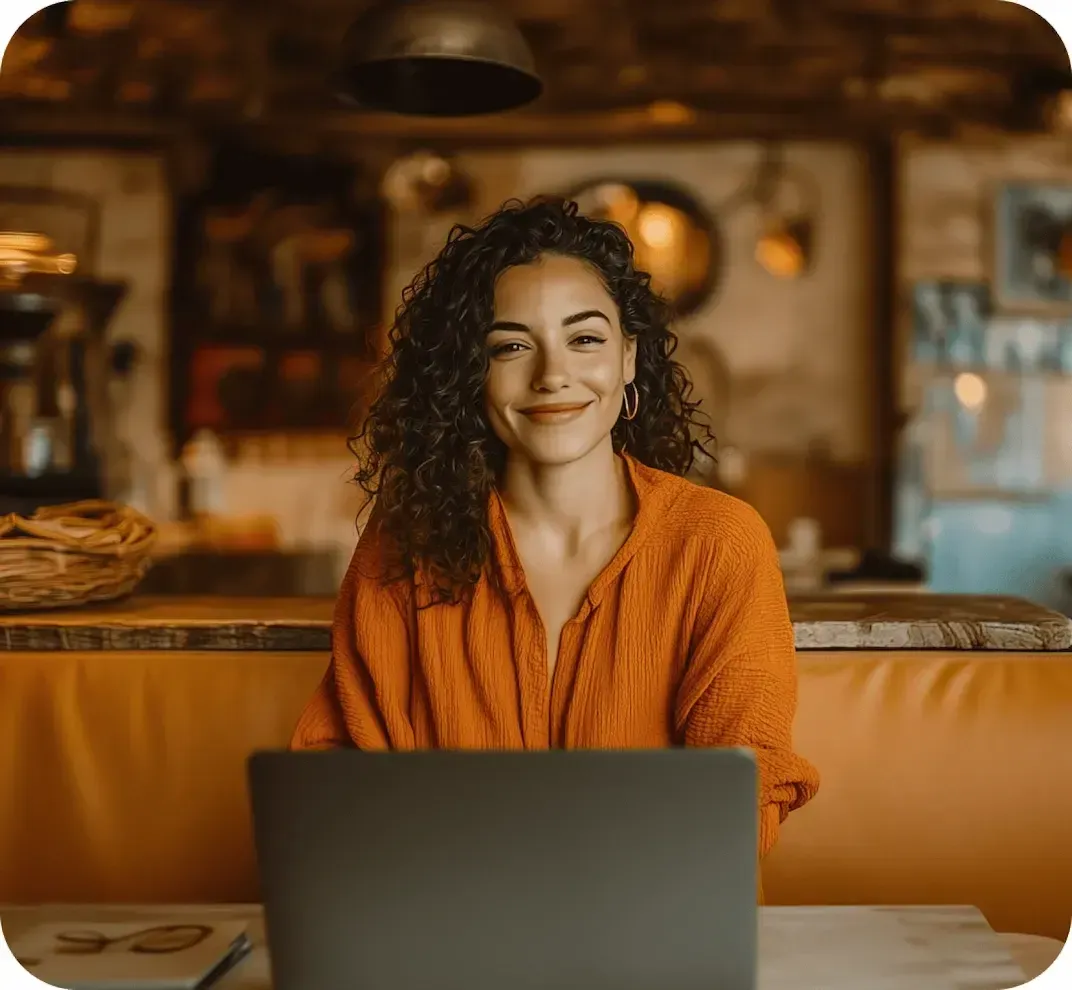 Woman Working Laptop Coffee Shop