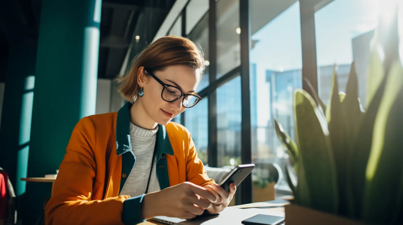 Woman Working Office Located Skyscraper