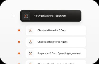 A screen with a list of steps necessary to form an s corp 