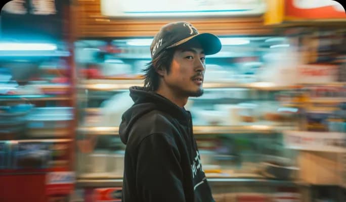 Asian guy at shopping center with blurred background