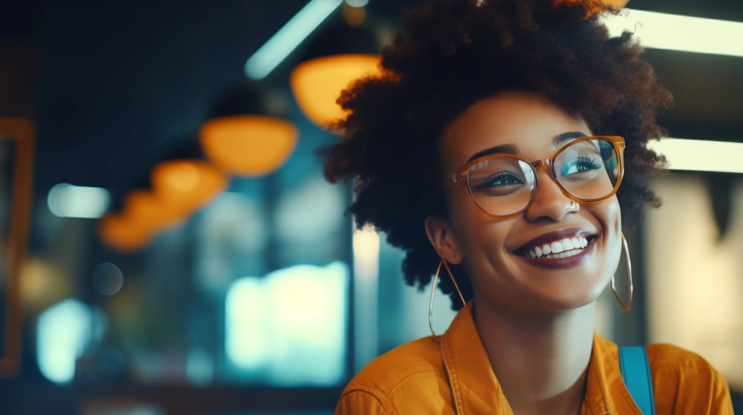 Black woman looking at the camera in a restaurant