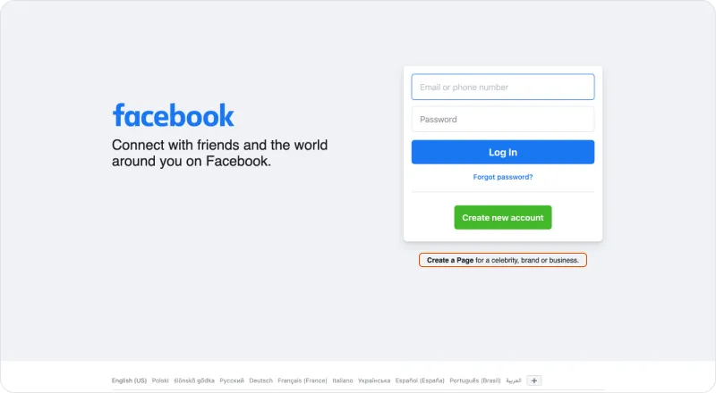 Img 1. How to create a page on Facebook