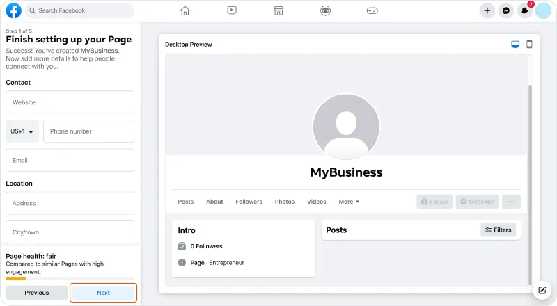 Img 4. How to create a page on Facebook
