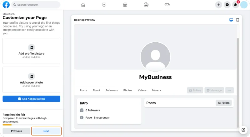 Img 5. How to create a page on Facebook