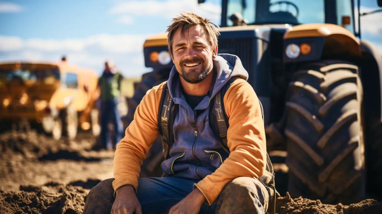 A construction worker sitting in front of his machine