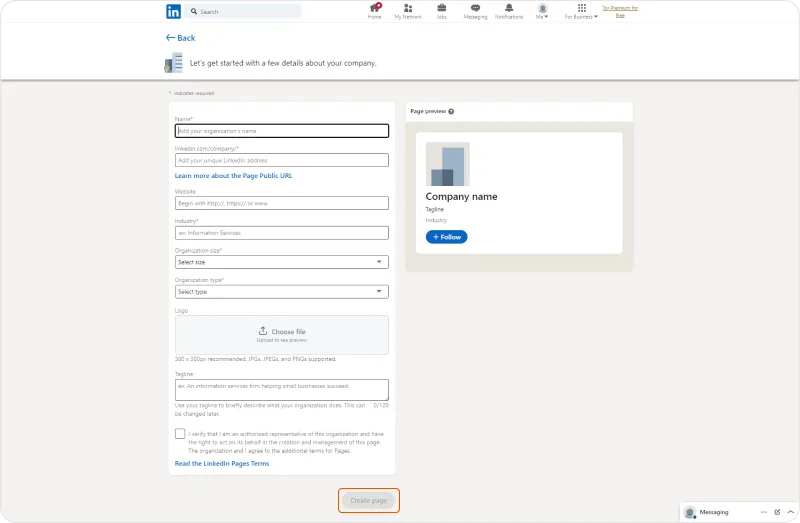 Img 4. How to set up a LinkedIn company page