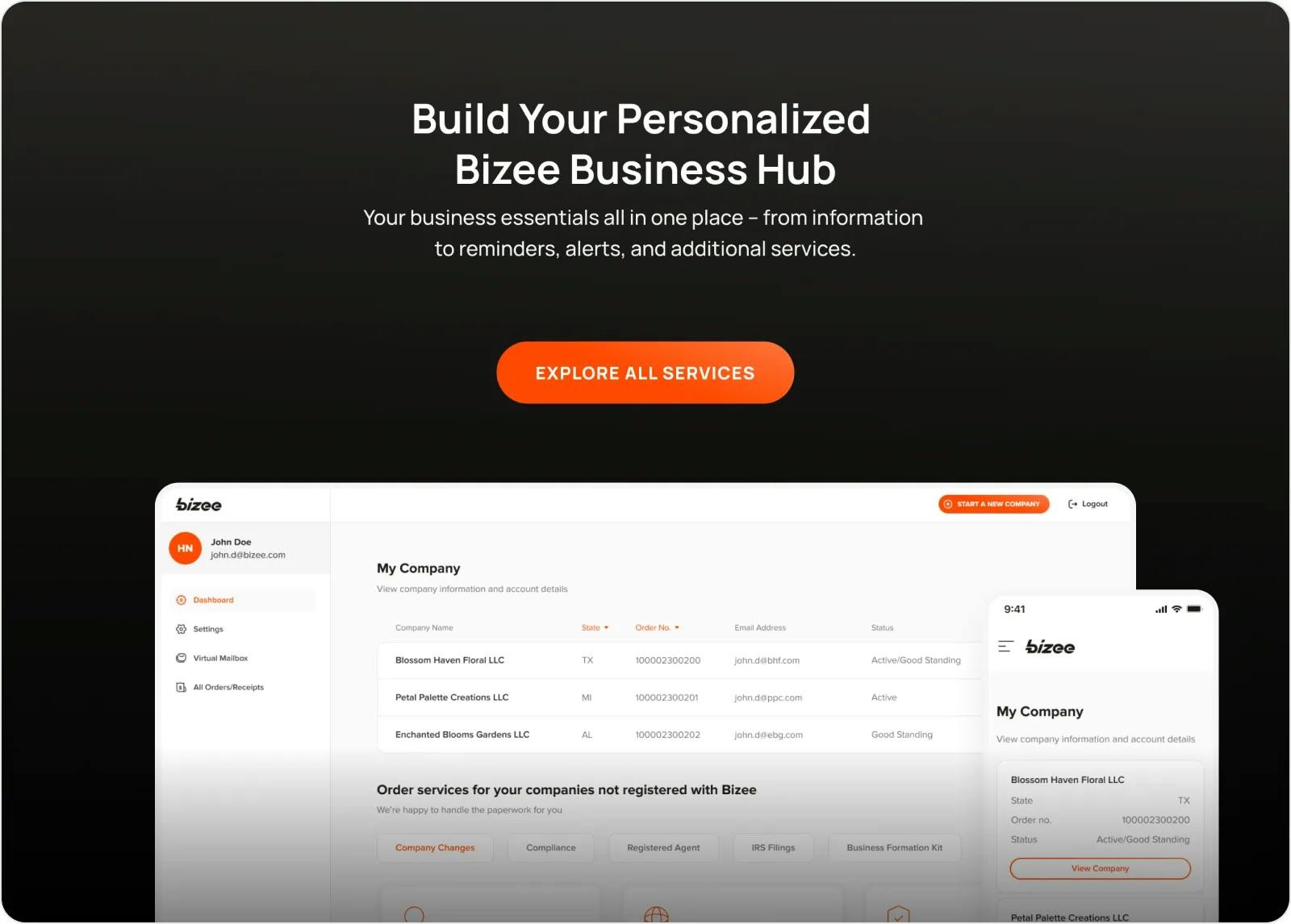 Bizee payments dashboard