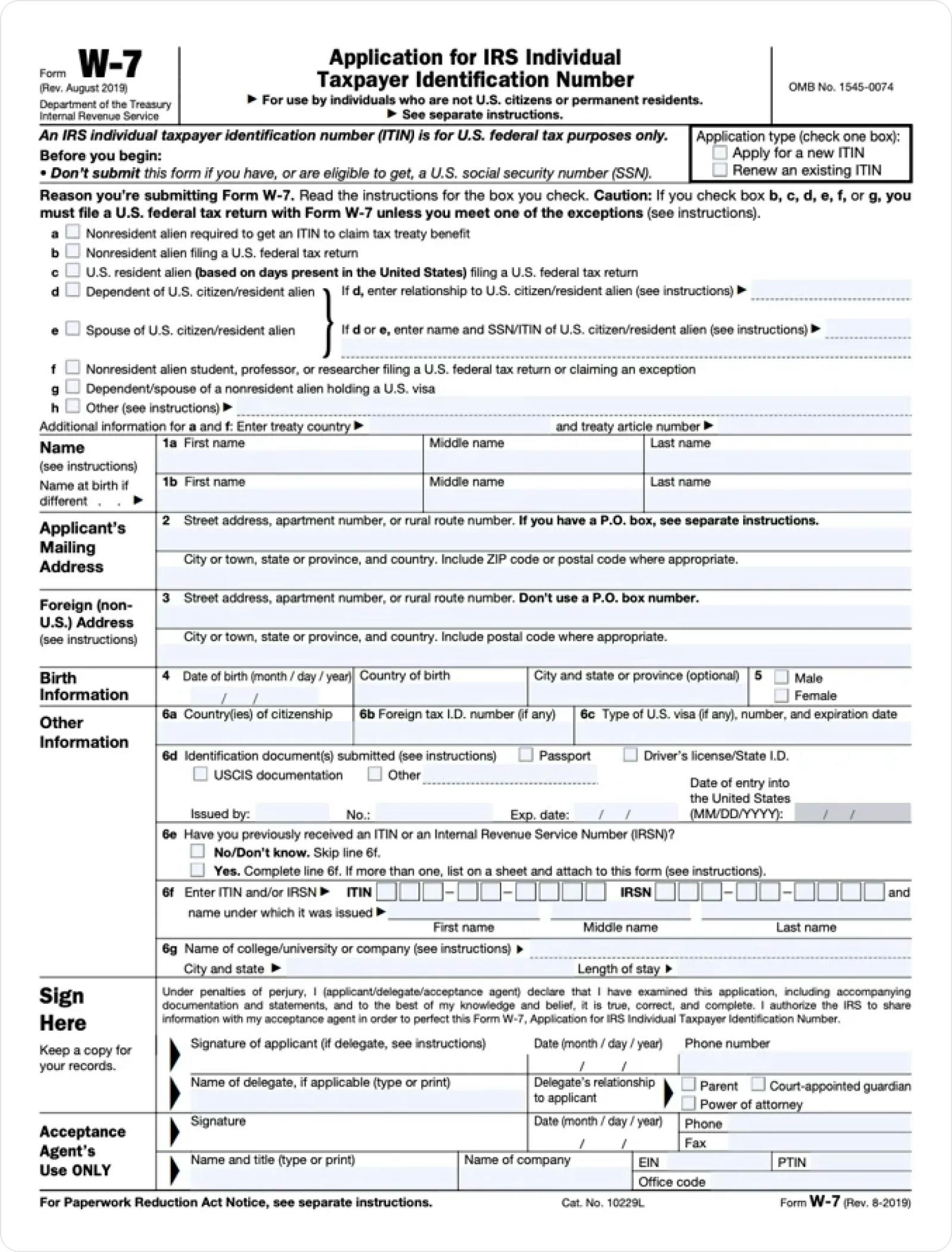 IRS w-7 form