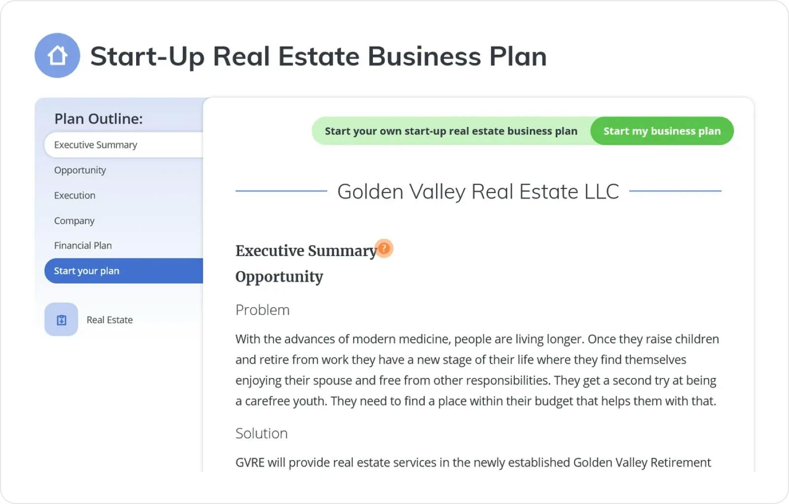 Start-up real estate business plan