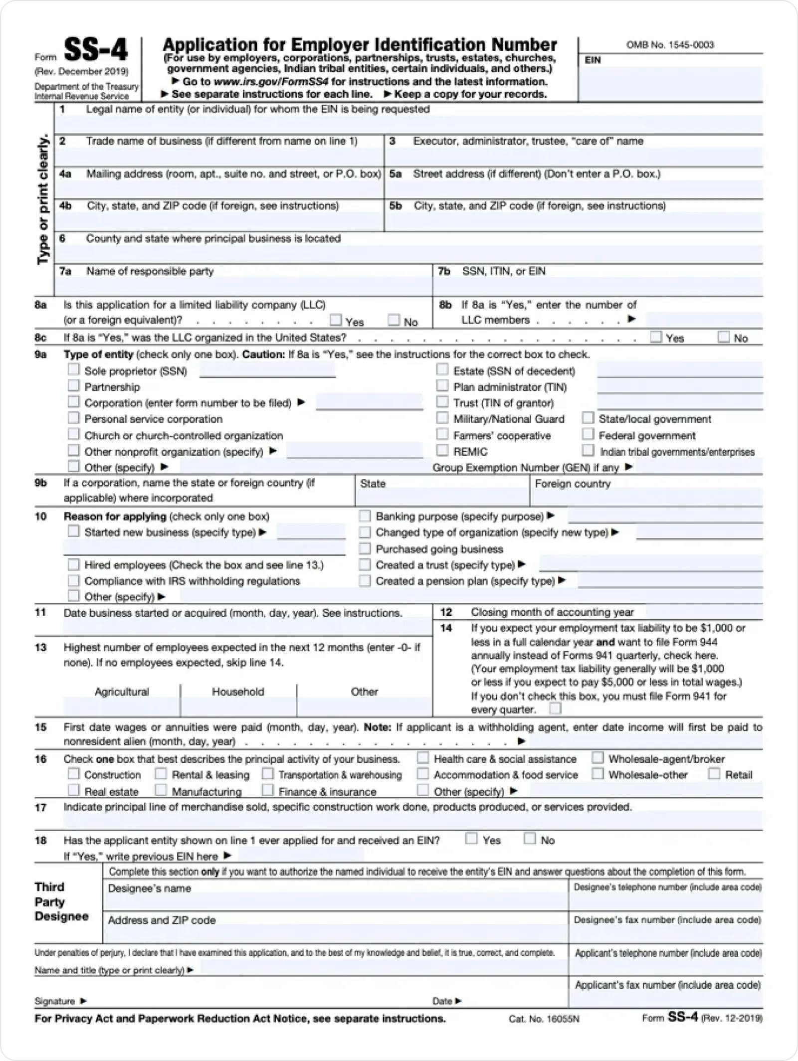 IRS SS-4 Form