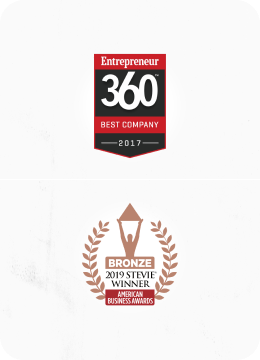 Badges of Entrepreneur 360 Best Company 2017 and American Business Awards Bronze Badge