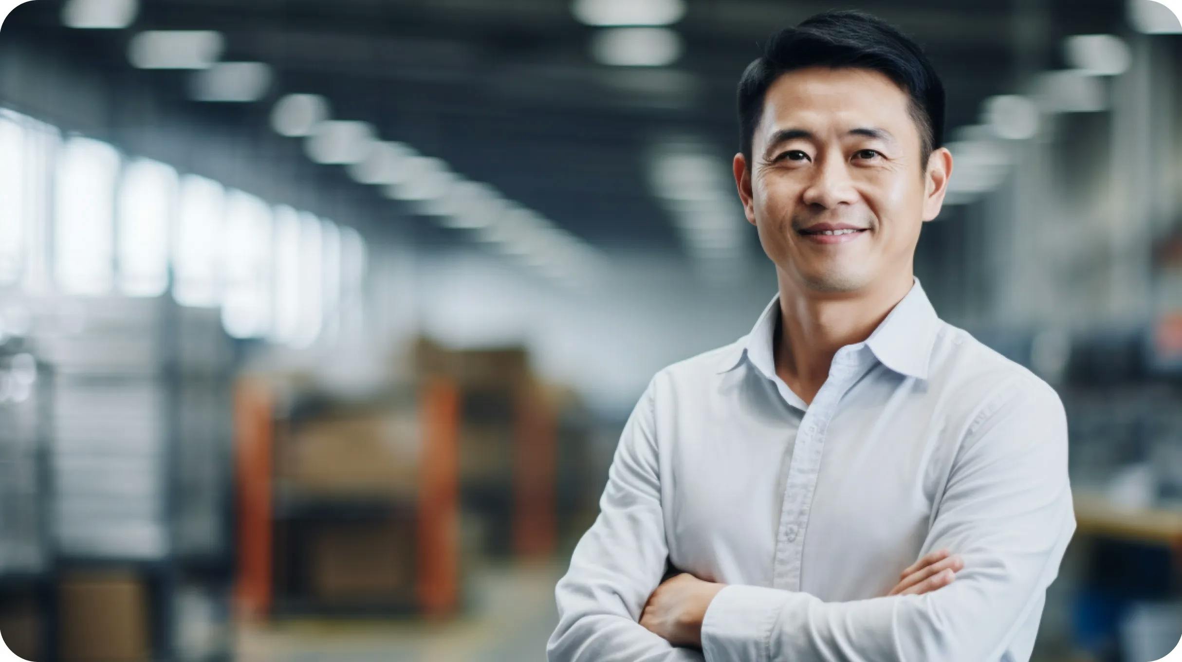 Asian man in a warehouse