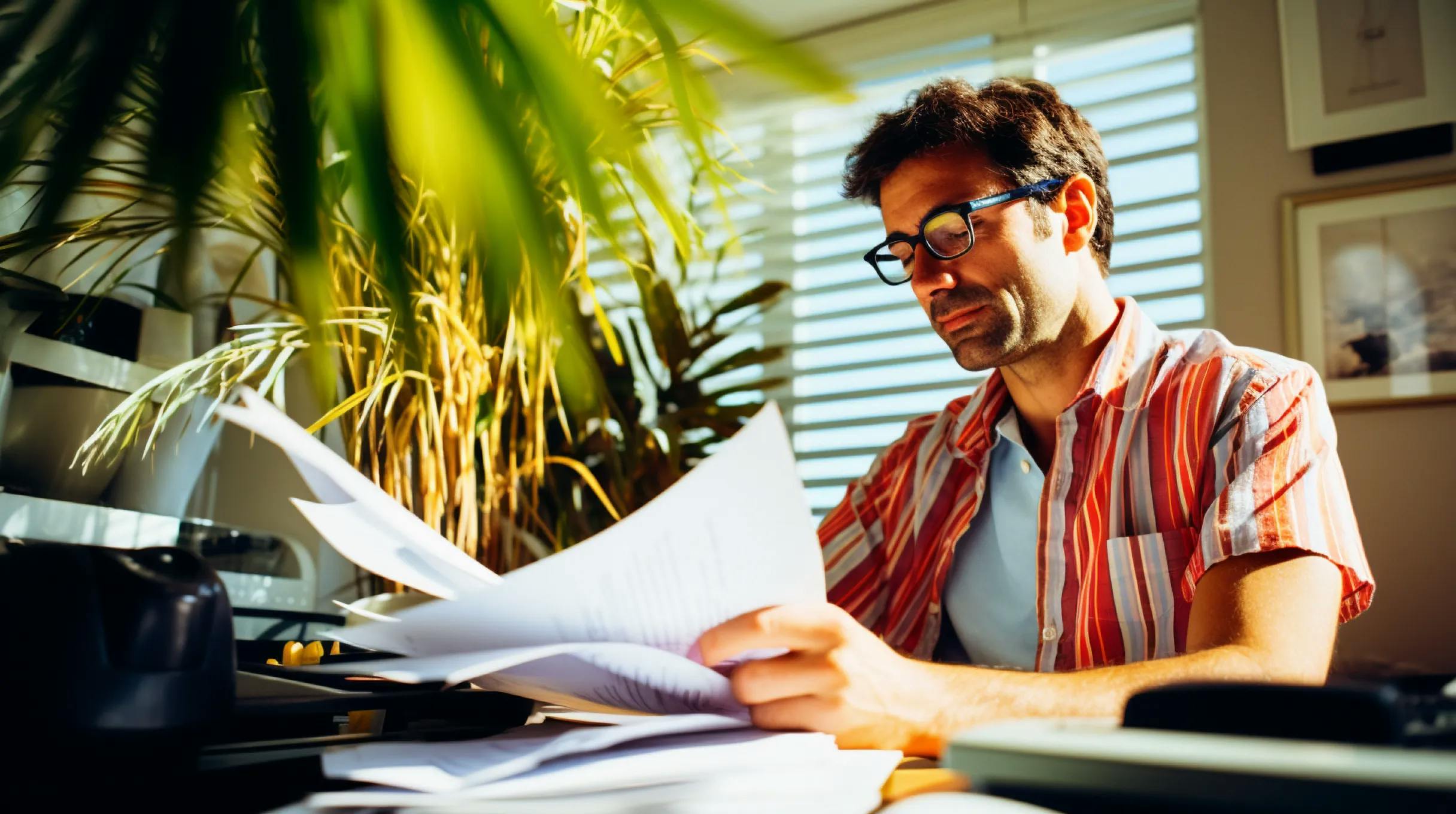 A man reading a company documents