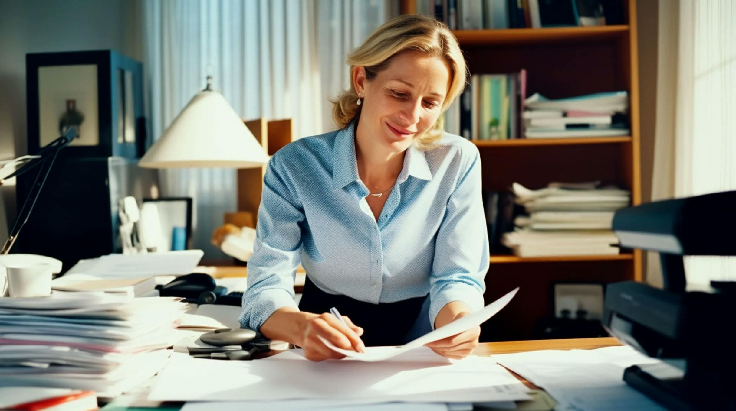 Woman reading some company documents