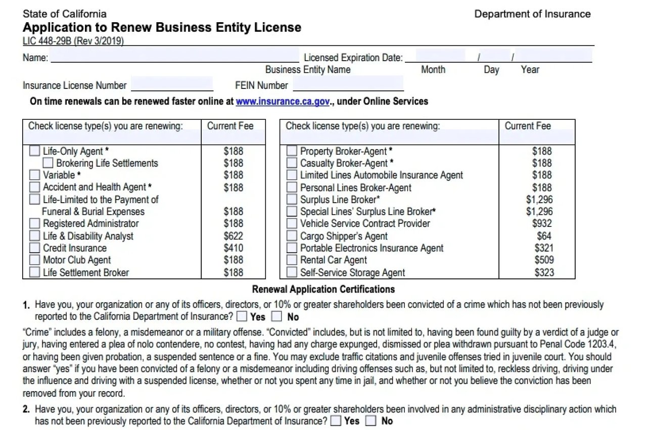 Application To Renew Business Entity License