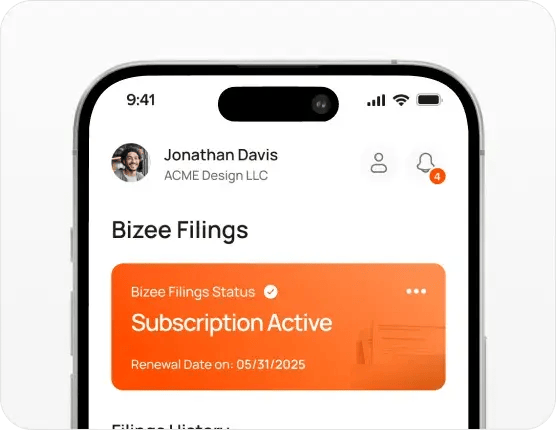 Bizee Filings Subscription Active