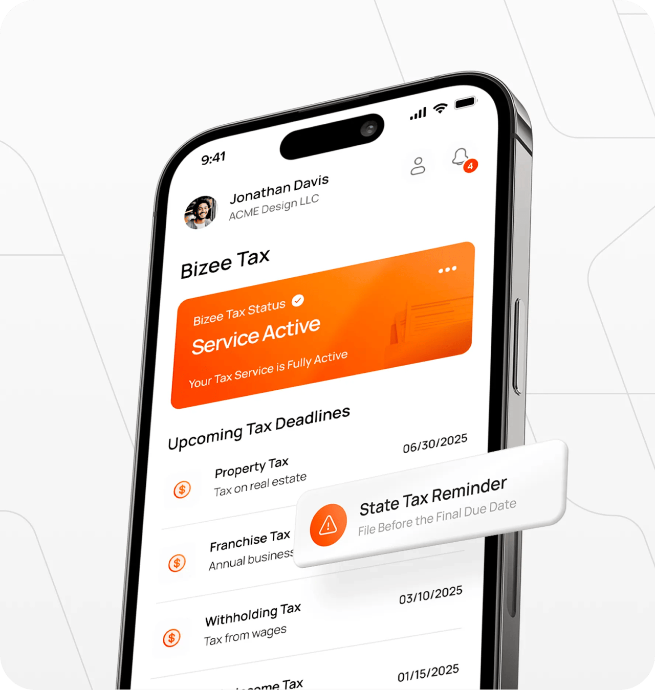 Bizee Tax Service Active Mobile Dashboard