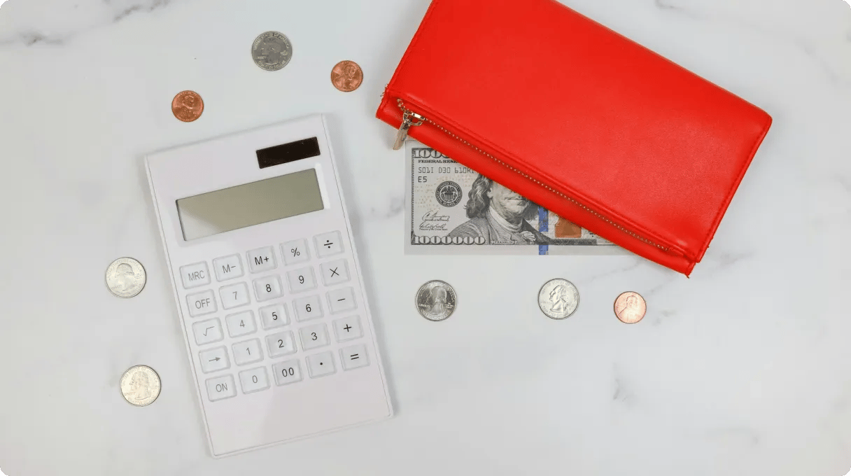 Calculator Coins Red Wallet
