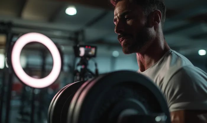 Fitness Content Creator Filming Workout In Gym