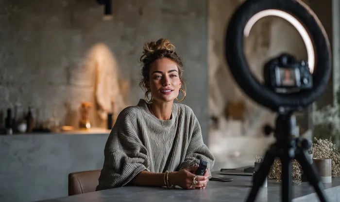 Lifestyle Content Creator Filming Video At Home
