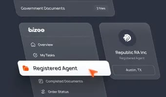 Registered Agent dashboard showing active service and stored legal, tax, and government documents