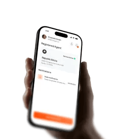 Hand holding a phone showing an active Registered Agent service and state notifications